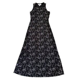 Vintage 90s Maxi Dress Black Fairy Grunge Whimsigoth Goth Slinky Floral
